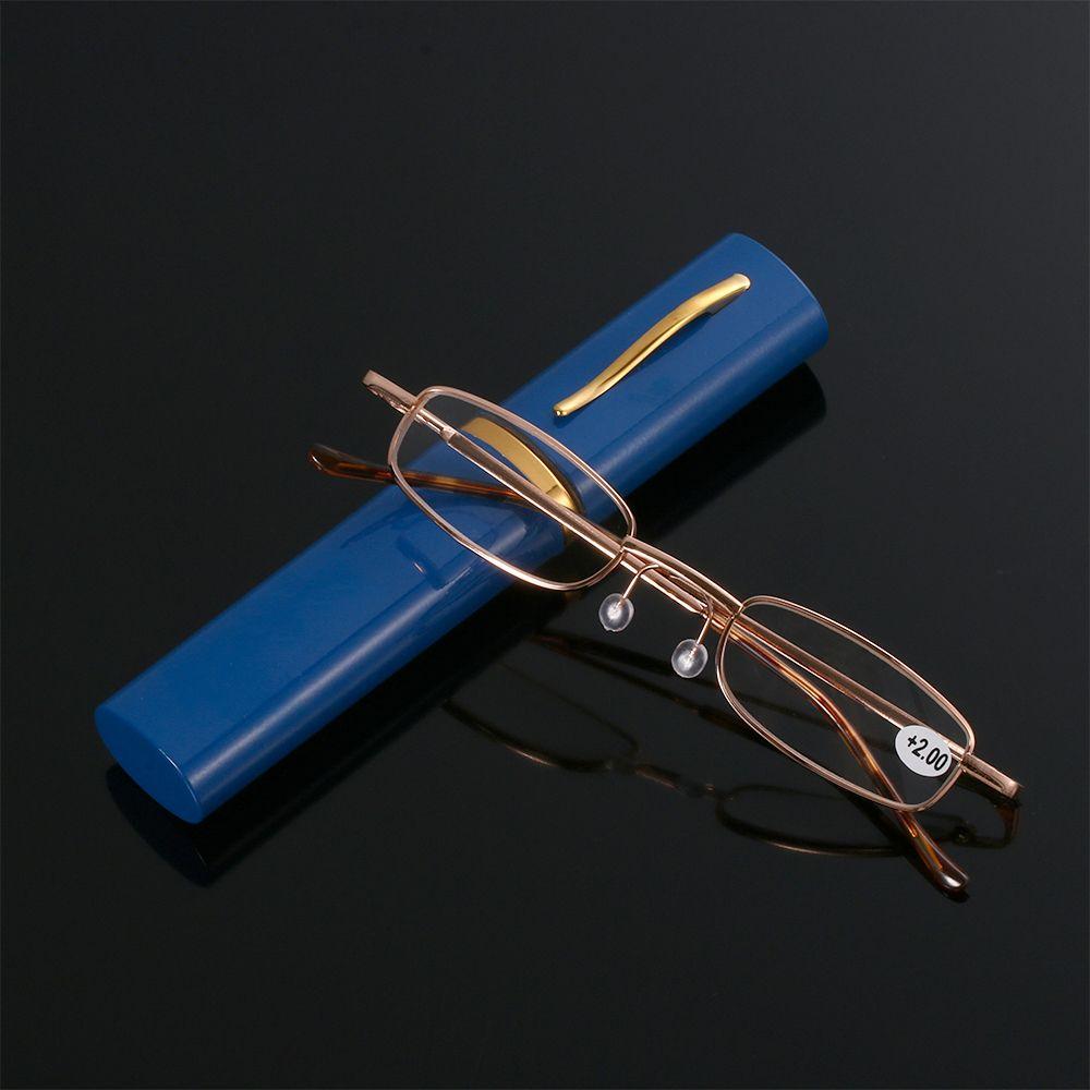 Small Compact Spring Hinge Eyeglass Portable Presbyopic Glasses Reading Glasses with Pen Tube Case