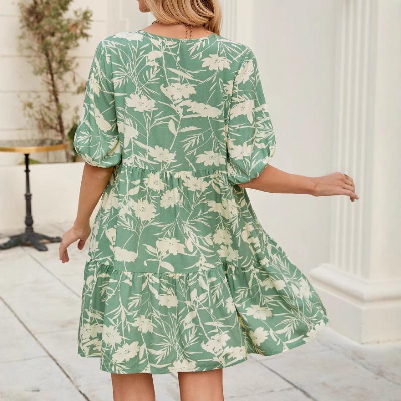Женское летнее платье с принтом, V-образный вырез, повседневное, праздничное, свободное платье