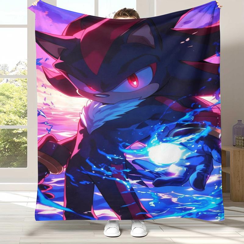 Ретро Мультяшное Игровое Фланелевое Одеяло S-Sonic, Ультра Мягкое Теплое Плюшевое Покрывало для Дома, Спальни, Кровати, Дивана, Походного Пикника, Подарок