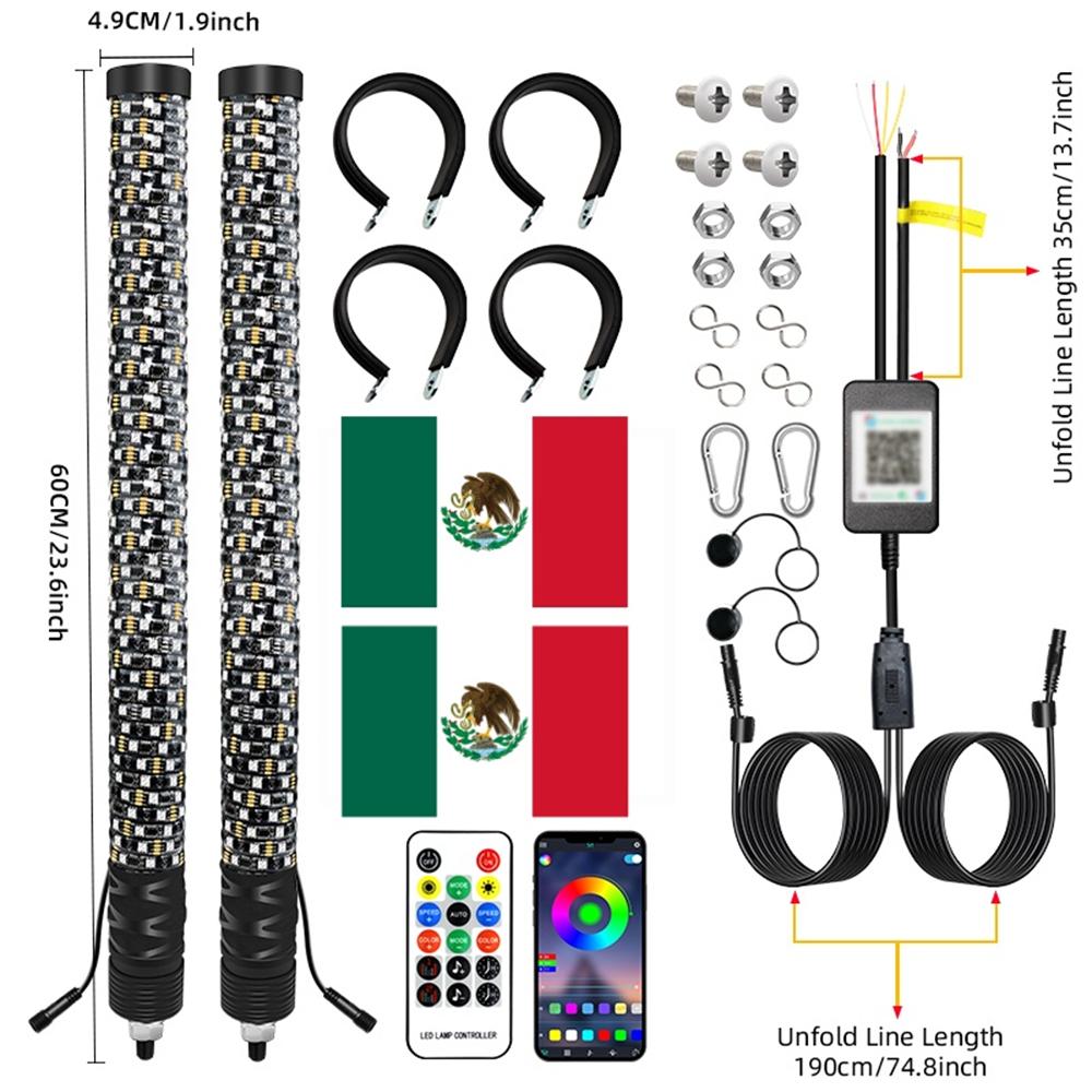 2 шт. RGB светодиодные антенны RZR 2 фута светодиодные хлысты приложение и пульт дистанционного управления спиральные RGB бегущие огни музыкальный хлыст последовательные огни для квадроцикла