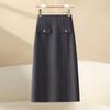 Женская серая шерстяная юбка-бодикон с высокой талией - Осень/Зима 2024 А-силуэта Ретро Миди-юбка