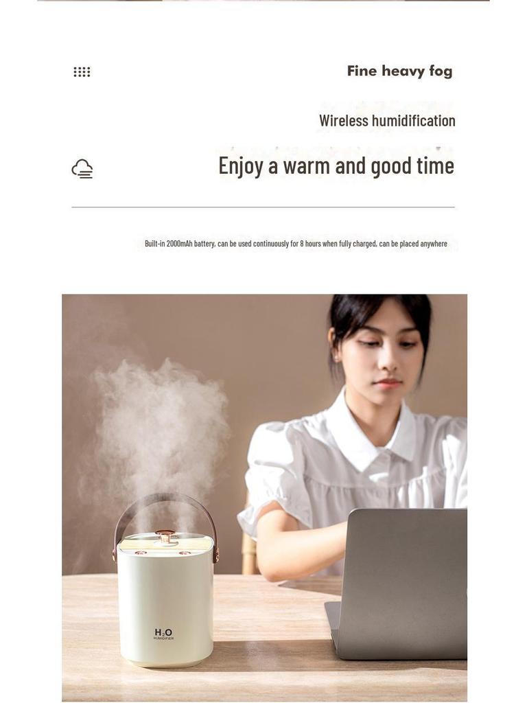Бесшумный настольный увлажнитель воздуха объемом 1,2 л с двойным распылением и зарядкой через USB