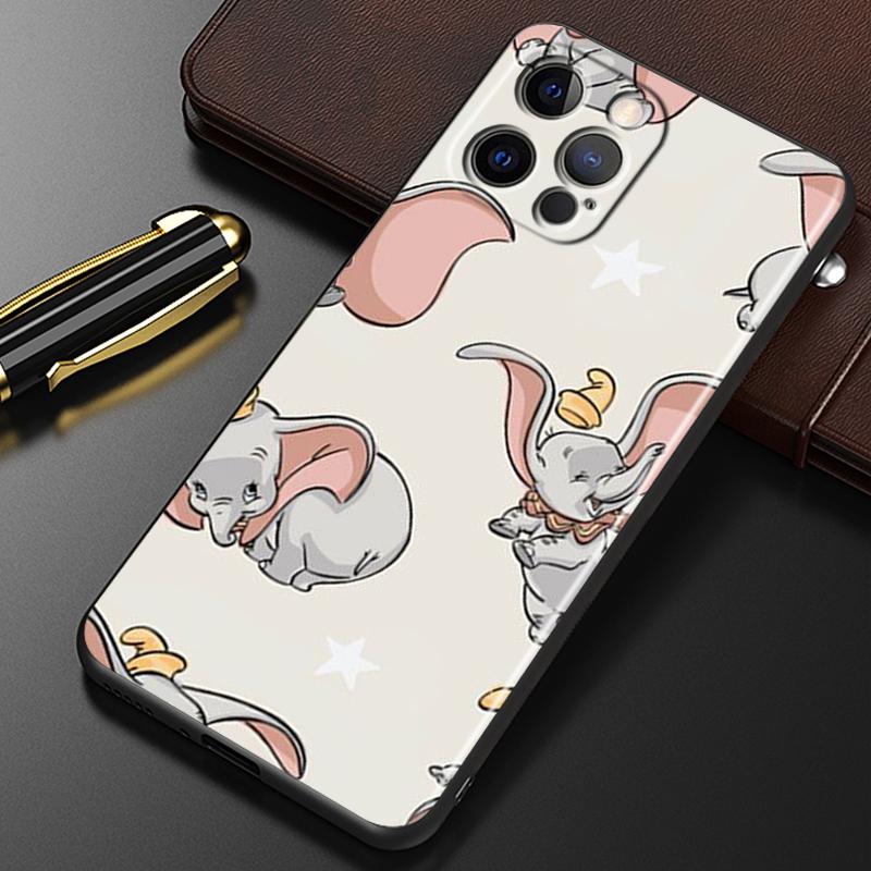 Cute Dumbo Cartoon For iPhone 15 14 13 12 11 XS XR X 8 7 SE Pro Max Plus Mini Black Cover Phone Case
