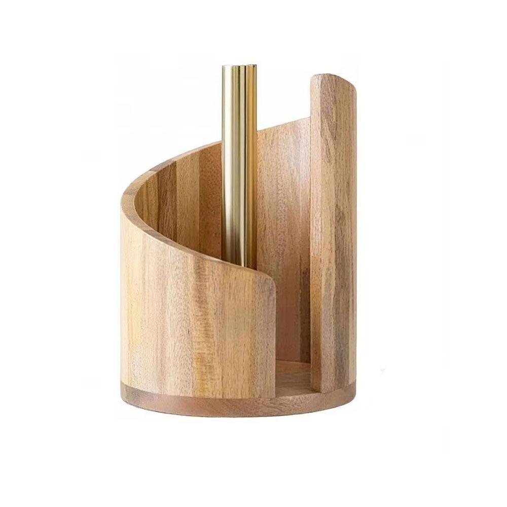 Large Capacity Wooden Paper Towel Holder Countertop Design Freestanding Base Freestanding Paper Roll Holder Ornament Storage