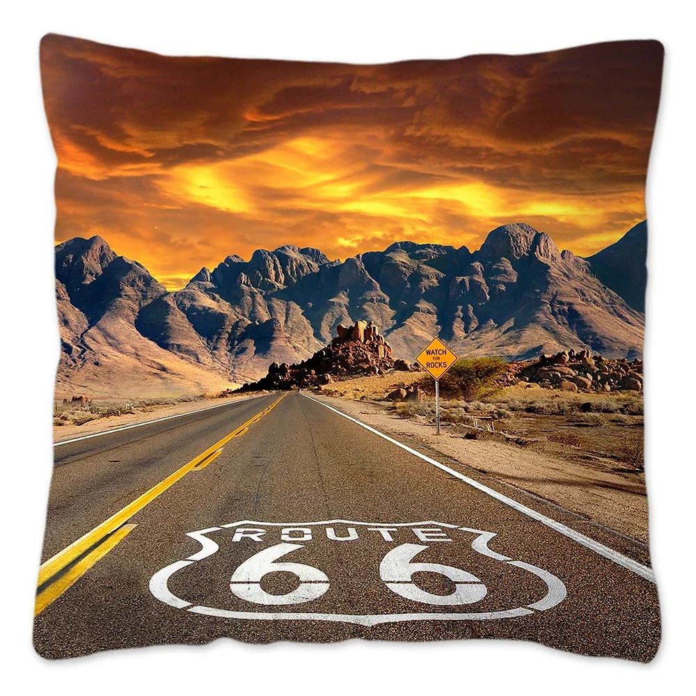 Наволочка Route 66 Retro, украшение для дома, полиэстер, наволочка для дивана, наволочка для автомобиля, натуральный пейзаж, Funda Cojin