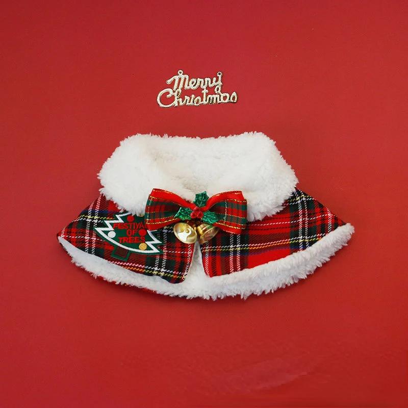 Cat Christmas Cloak Dog New Year Shawl Pet Scarf English Short Autumn Winter Clothing Warm Teddy Collar Dog Accessories