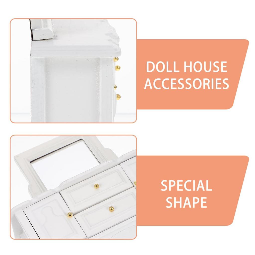 STOBOK Кукольный домик Туалетный столик Миниатюрная мебель Мини-комод с зеркалом Игрушка Ролевая игра Изысканный дизайн Коллекция мебели Дисплей Миниатюра