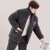 Мужская пижама Зимняя Коралловый флис Трехслойная Набивная Хлопок Утолщенный Флис Осенне-Зимняя Термо Фланель Комплект для Дома