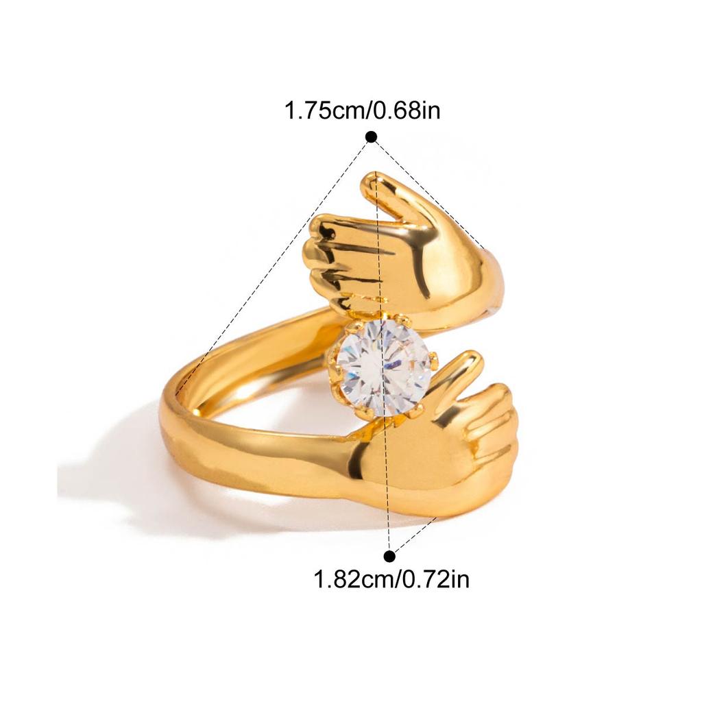 Yori Statement Heart White Cubic Zirconia Valentine's Day Open Ring for Women Tarnish Resistant Metal Attractive Jewelry