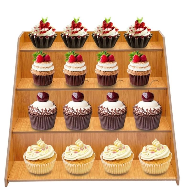 Bamboos 4 Layer Dessert Rack With Spacious Shelves For Home Bakery Party Decoration Cake Presentation Stand