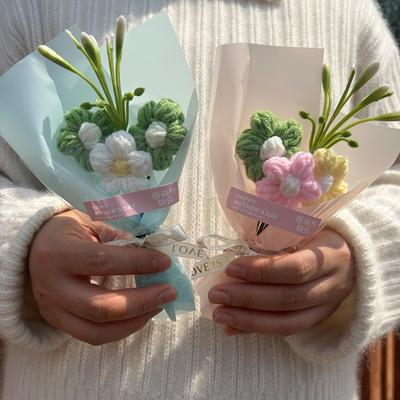 Искусственные цветы Мини-букеты Цветов Декор для дома Подарки на День матери Крючком Искусственный цветок Ручная работа Вязаные букеты цветов