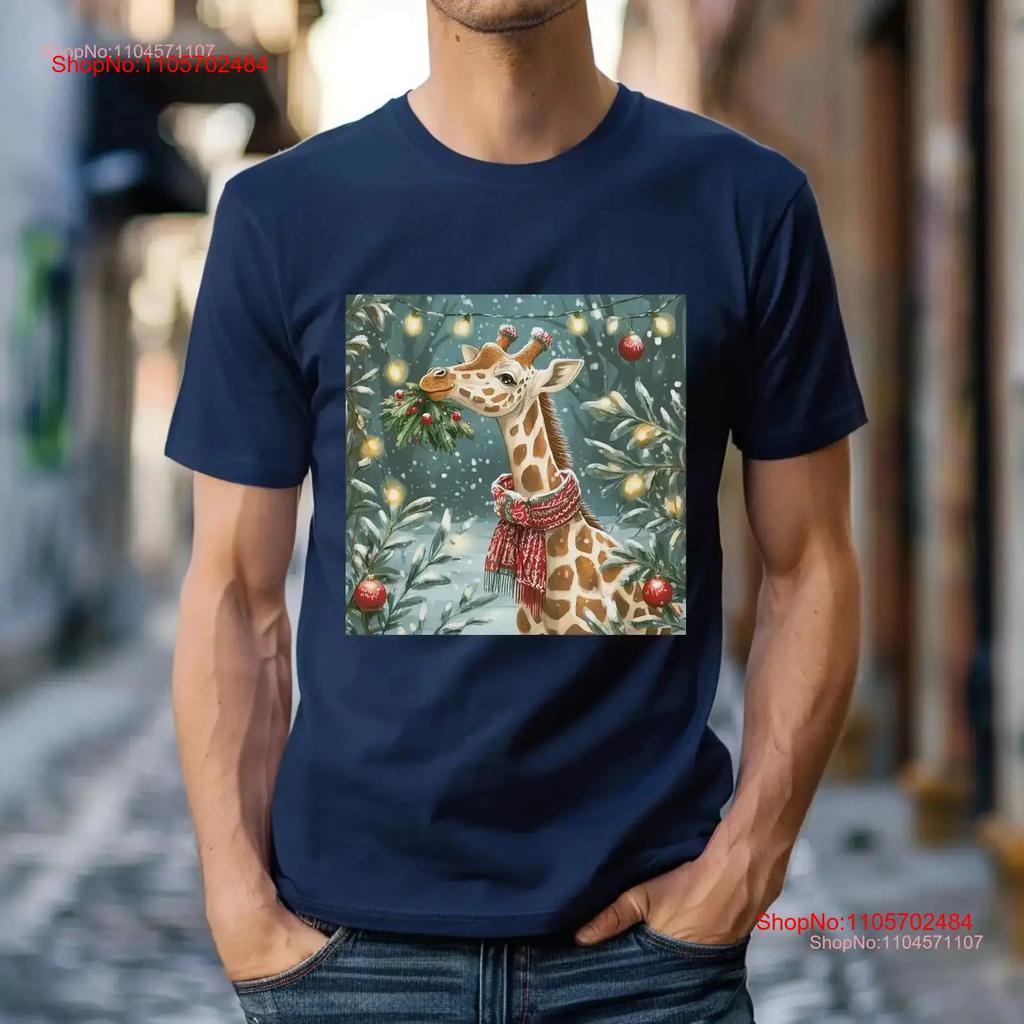 Festive Giraffe Vibes T Shirt Christmas Theme Animal Art Scarf Ideas vintage Washed homme Casual Stretched graphic streetwear