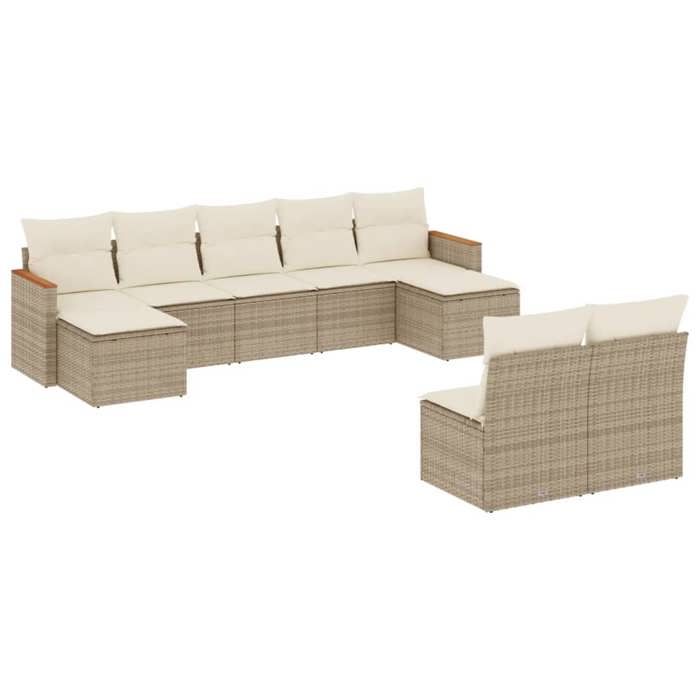 VidaXL Salon de Jardin avec Coussins 9 pcs, Canapés de Terrasse, Ensemble de Meubles de Patio, Mobilier d'Extérieur, Beige 3226373