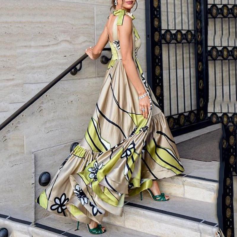 2025 весна и лето новый принт бретелька халтер принт нерегулярный богемный женское платье женщины