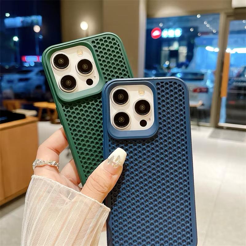 Heat Mesh Breathable Luxury Dissipation Phone Case For Iphone 16 15 14 Plus 13 12 11 Pro Max Shockproof Soft Bumper Hard Cover