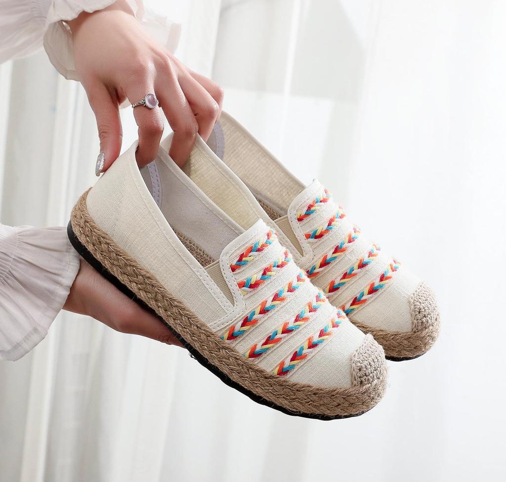 Женские вышитые льняные туфли без застежек — этнический стиль, нескользящие и дышащие, для весны и осени