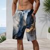 Men Plus Size Blue Gold Marble Print Drawstring Beach Shorts Quick Dry Loose Casual Shorts For Summer Swimming Surfing