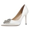 White High Heels Women's 2025 New Rhinestone Pointed Thin Heel Design Sense Niche French Small High Heel Single Shoes Women