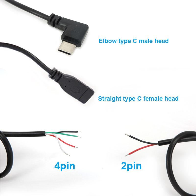 4 шт., 2/4-жильный контактный провод USB 2,0, тип C, мужской, женский, угловой, тип-c, кабельный разъем, прямоугольная вилка, данные для самостоятельного ремонта, зарядный шнур