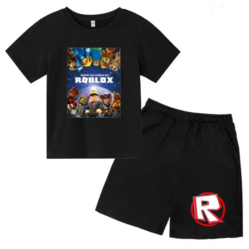Children's T-shirt Two-piece Anime Game Print Clothing Summer Short-sleeved+Shorts Boy Girl 3-12 Years Fashion Casual Sports Set