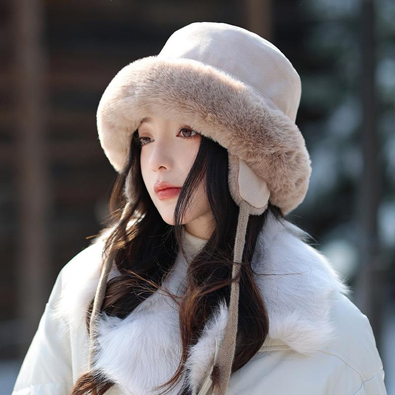 Женская теплая ветрозащитная плюшевая шляпа-горшок для женщин, шляпа из оленьей кожи и бархата для защиты ушей, подчеркивающая лицо, маленькая утолщенная шляпа-рыбак