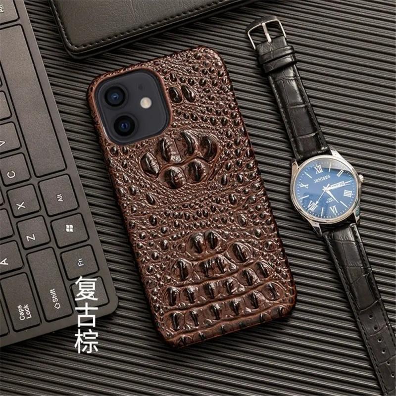Премиальный Тонкий Чехол Из Натуральной Коровьей Кожи Для iphone 17 16 15 14 13 12 11 Pro Plus Max Air 3D Задняя Крышка Чехол с Рисунком Крокодиловой Черепа