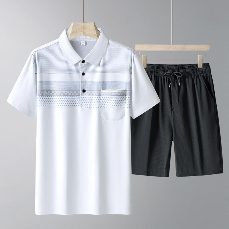 Men's Ice Silk Sports Suit: Short Sleeve Polo & Shorts Set for Middle-aged and Elderly