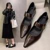 Coarse Heel Single Shoes Women's Spring and Autumn 2025 New Metal Buckle Pointed Head Shallow Mouth Word with Mary Jane