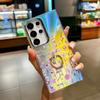 Чехол-подставка для Samsung Galaxy S24 Ultra Ring с гальваническим лазерным цветочным узором, чехол для телефона из ПК+ТПУ
