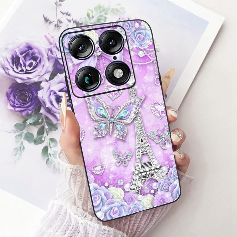 Для Moto X70 Air Pro Motorola Signature Чехол для телефона Мягкий Черный Силиконовый Чехол Бабочка Дракон Кошка Цветочная Живопись Бампер Funda