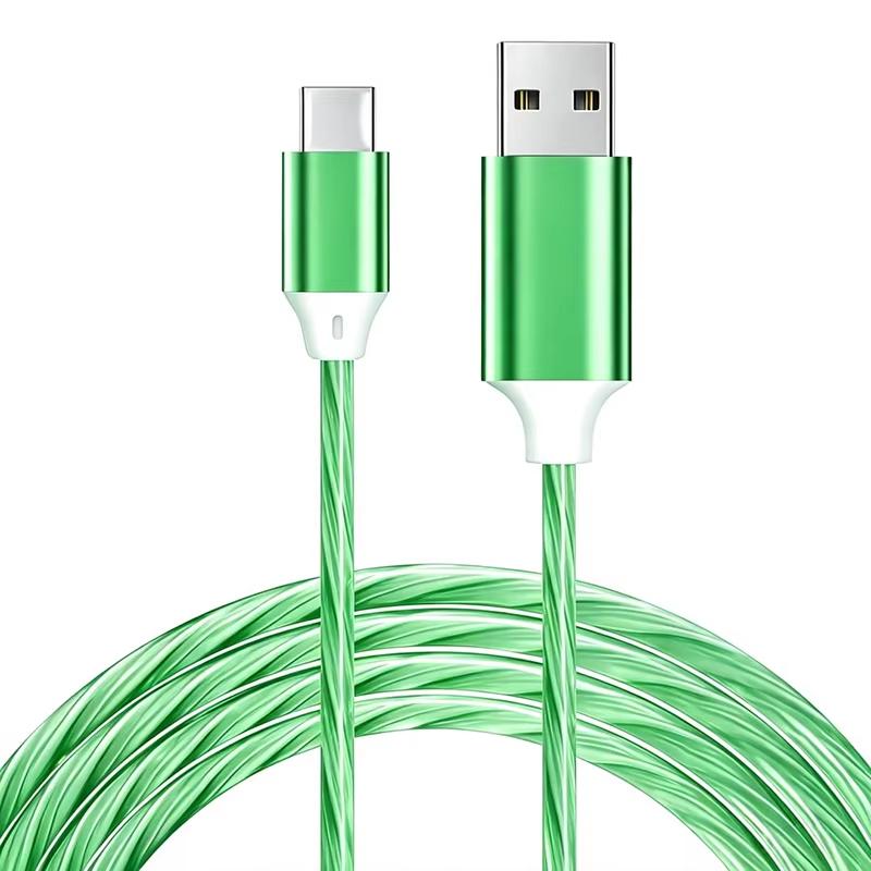 USB-кабель для быстрой зарядки со светодиодным эффектом текущего света, водонепроницаемый, прочный шнур для автомобиля, уличного кемпинга, зарядки телефона