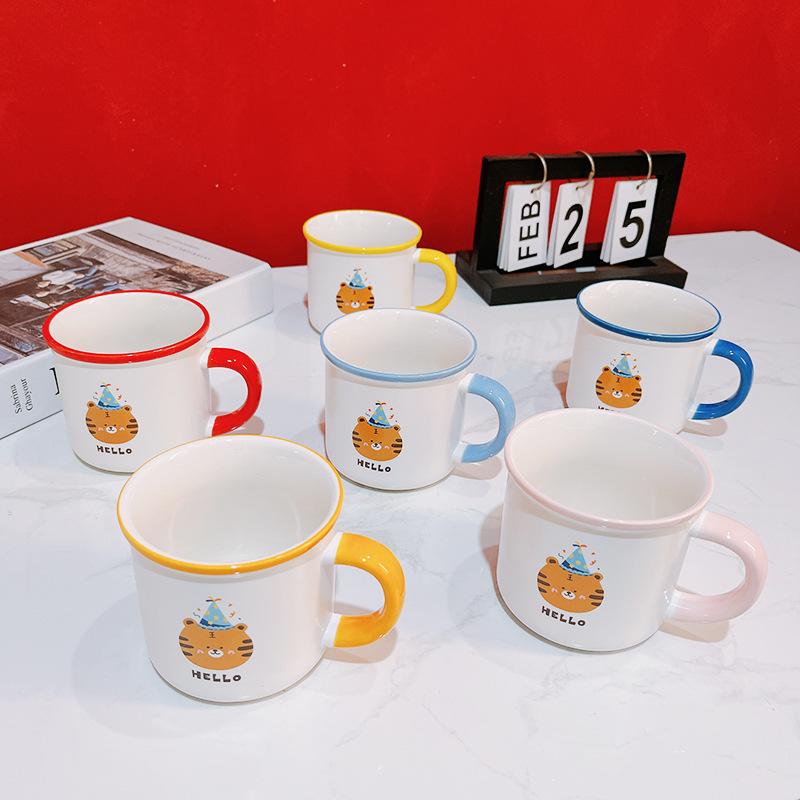 Birthday Gift Cartoon Cute Tiger Birthday Hat Souvenir 100-day Banquet Gift Ceramic Cup Children's Cup