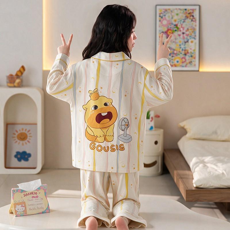 Girls Cotton Pajama Set Long Sleeve Hooded Cardigan Sleepwear Kids 8 Home Wear
