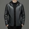 Autumn and Winter Short Korean Style Slim Hooded Leather Jacket for Middle-aged Men High-end Fashion Casual Large Size Leather Jacket Trendy