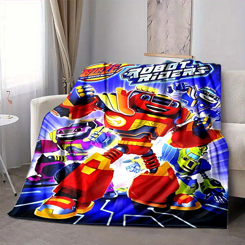 1Pc Robotic Heroes Adventure Flannel Blanket, Soft And Comfortable, Casual Warm, Camping Travel, Christmas, Halloween Xmas Gift En112