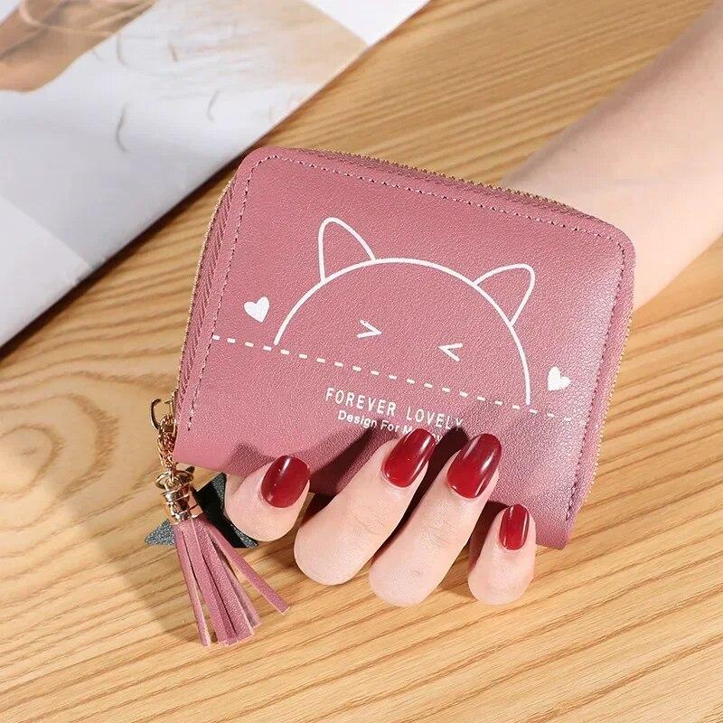 Кошельки из искусственной кожи с рисунком кота, женские короткие многофункциональные держатели для карт, кошельки для ключей, милые детские кошельки для студентов, новинка 2023 г.
