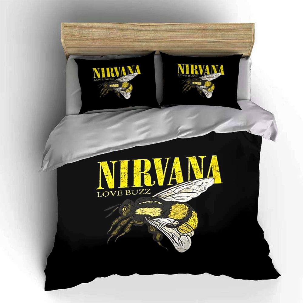 Nirvana Love Buzz Bee Print Bedding Duvet Cover Set Duvet Cover Pillowcases (1*Duvet Cover 2*Pillowcases, without duvet insert)