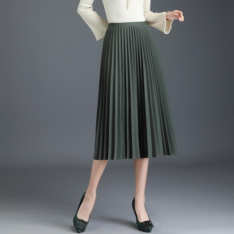 Весенняя тонкая универсальная элегантная плиссированная юбка средней длины с высокой талией