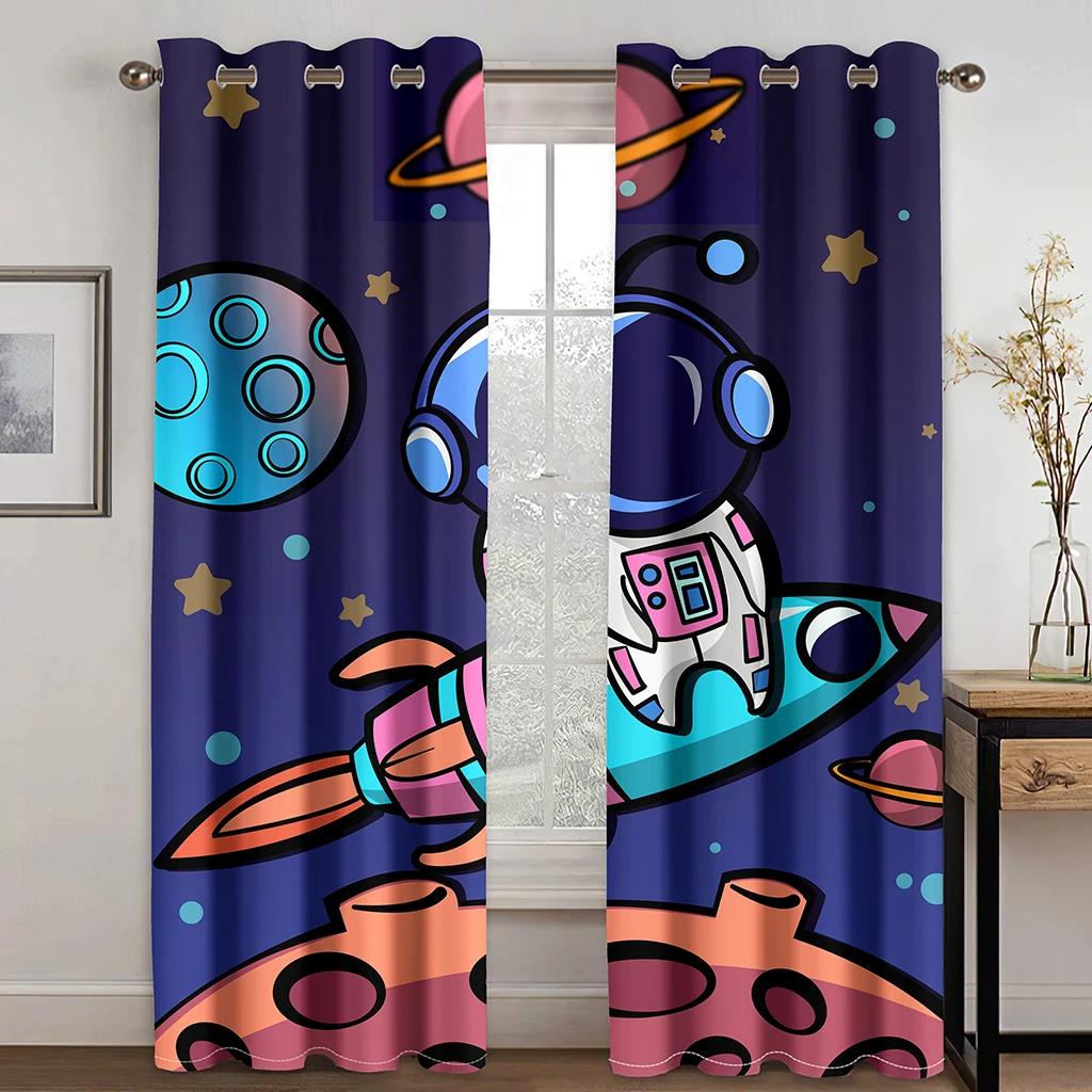 Космическая галактика Галактика Вселенная Забавные дети Мальчики Ребенок Светофильтрующие шторы Декор 2 панели Шторы для спальни Гостиная