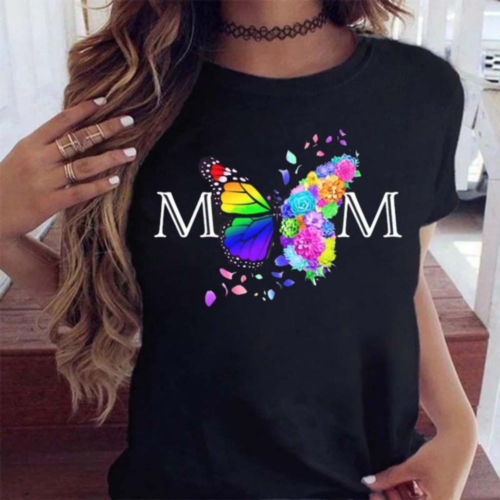 Новая женская футболка, модная футболка с цветочным принтом MOM Butterfly, повседневная футболка с коротким рукавом, женская футболка в стиле 90-х годов, женская футболка