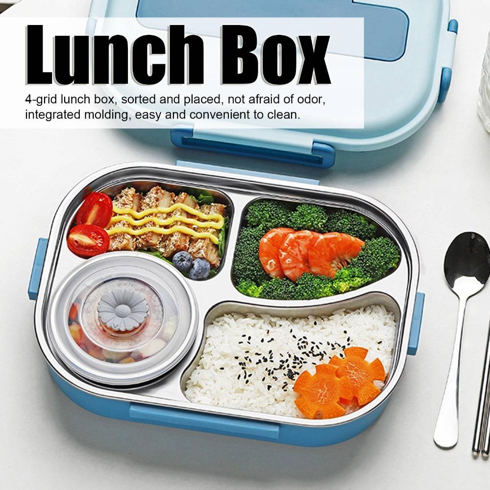 4-Compartment Stainless Steel Lunch Box Includes Soup Bowl Insulated Lunch Box Family Use