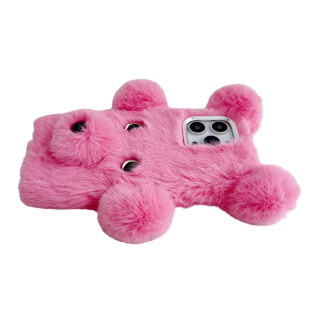 For iPhone 16 Pro Max Case 3D Bear Faux Fur Fluffy Inner TPU Phone Cover
