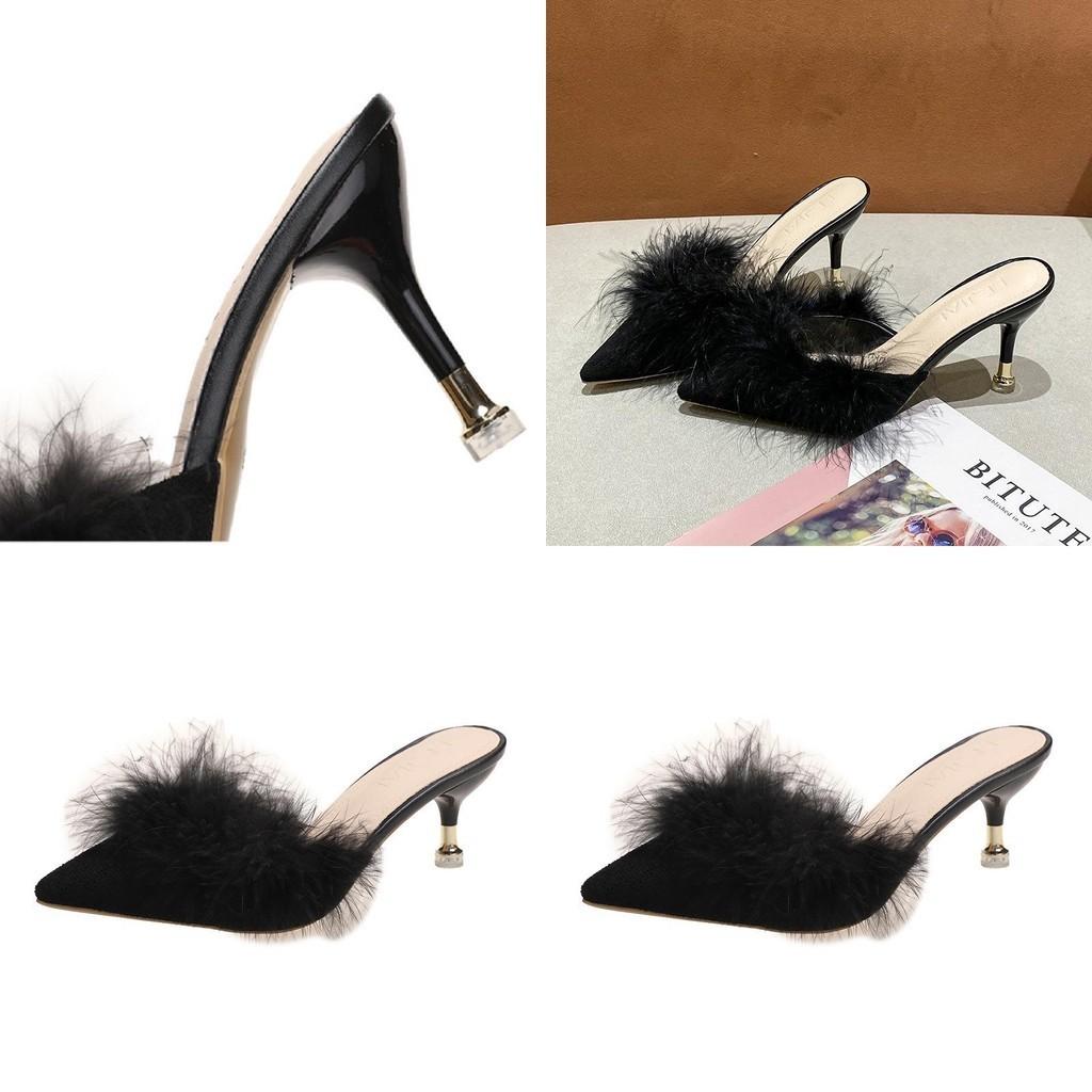 Chic Women's Slippers With Furry Details And Elegant Heels