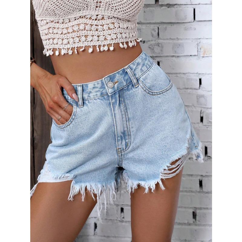 Женская одежда INS Новые повседневные брюки с высокой талией с заусенцами и рваными дырками, джинсы и шорты для женщин