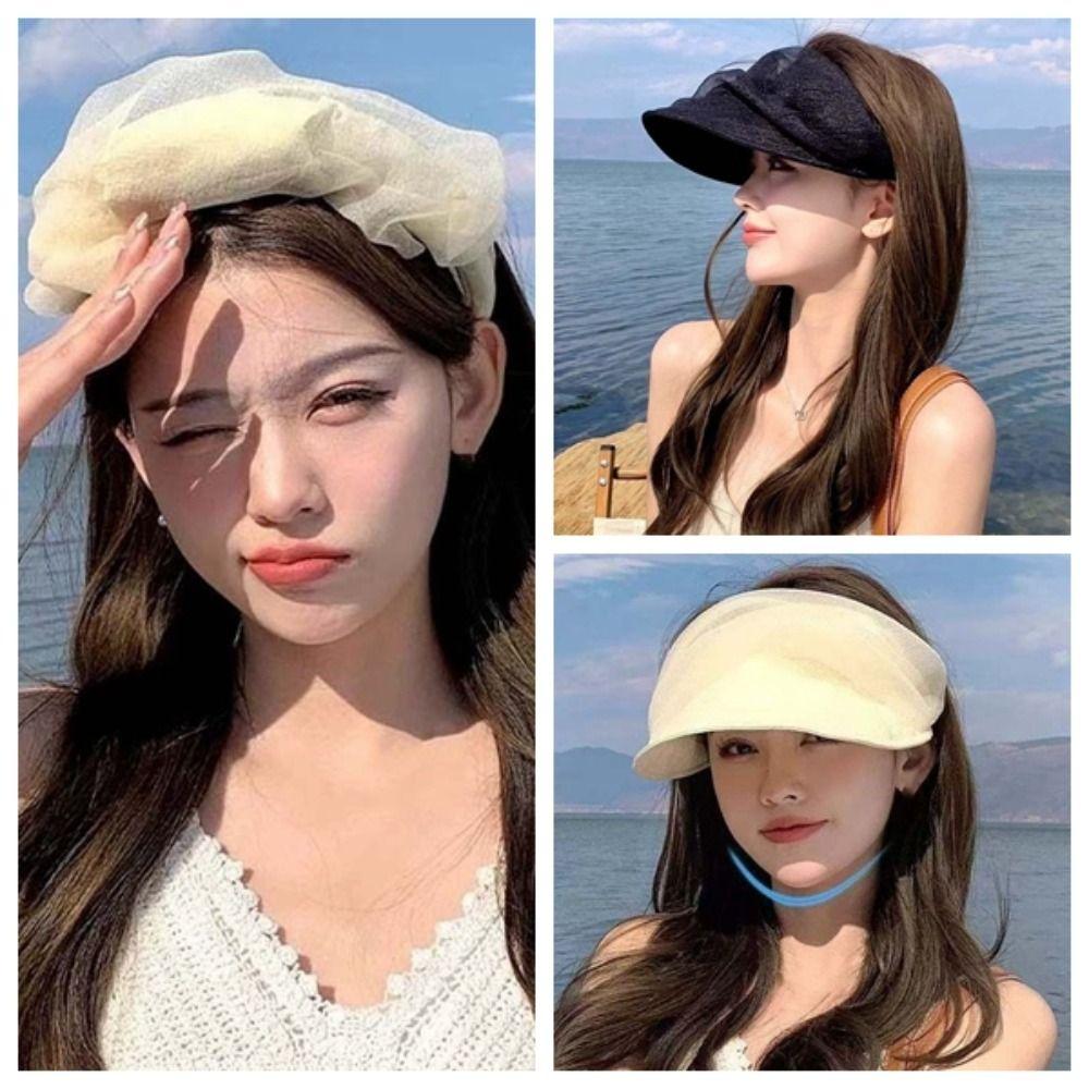 Solid Color Folding Sunshade Hat Portable Wide Brim Visor Caps Sunscreen Empty Top Hat Travel
