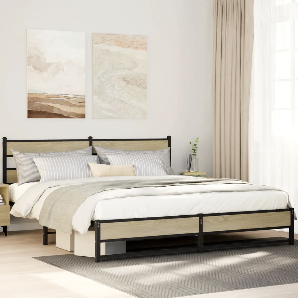 Metal Bed Frame without Mattress Sonoma Oak Finish 193 x 203 cm