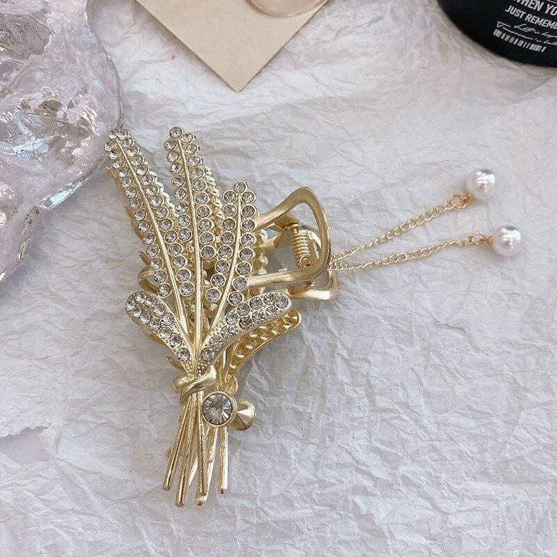 Новая роскошная лента со стразами, металлический зажим для волос, винтажные заколки для волос с цветком, заколки для волос в виде краба, заколки для волос, аксессуары для волос для женщин