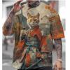 Men's Japanese T-shirt Autumn Samurai Cat Pattern T-shirt 3D Printing
