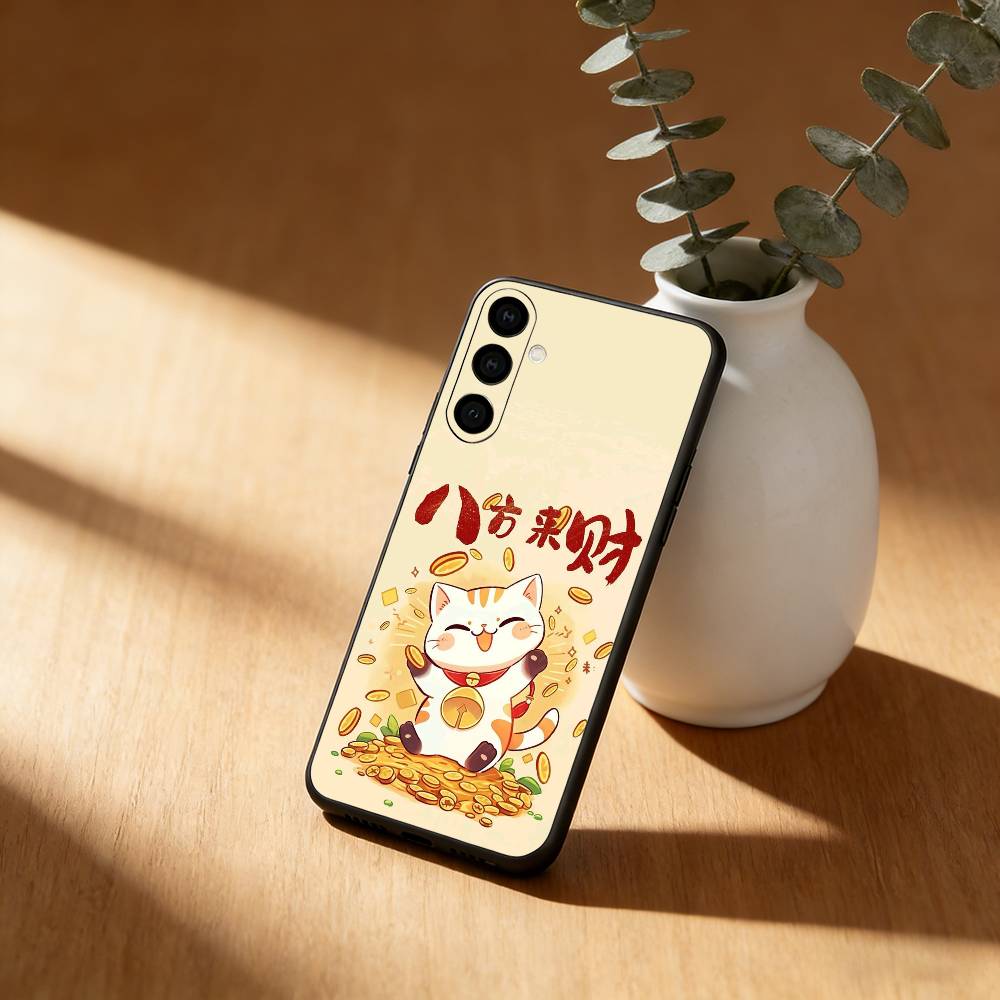 Lucky Money Cat Phone Case For Samsung Galaxy A91,80,73,72 ,71,53,52,32 ,31,22,21s,20,Soft Black Case