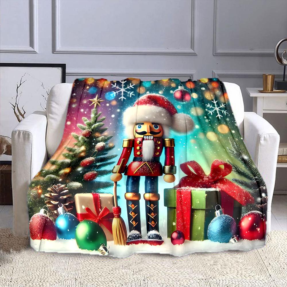 Festive Nutcracker with Christmas Decor Patterned flannel blanket perfect for the bedroom living room, sofa, or a little nap
